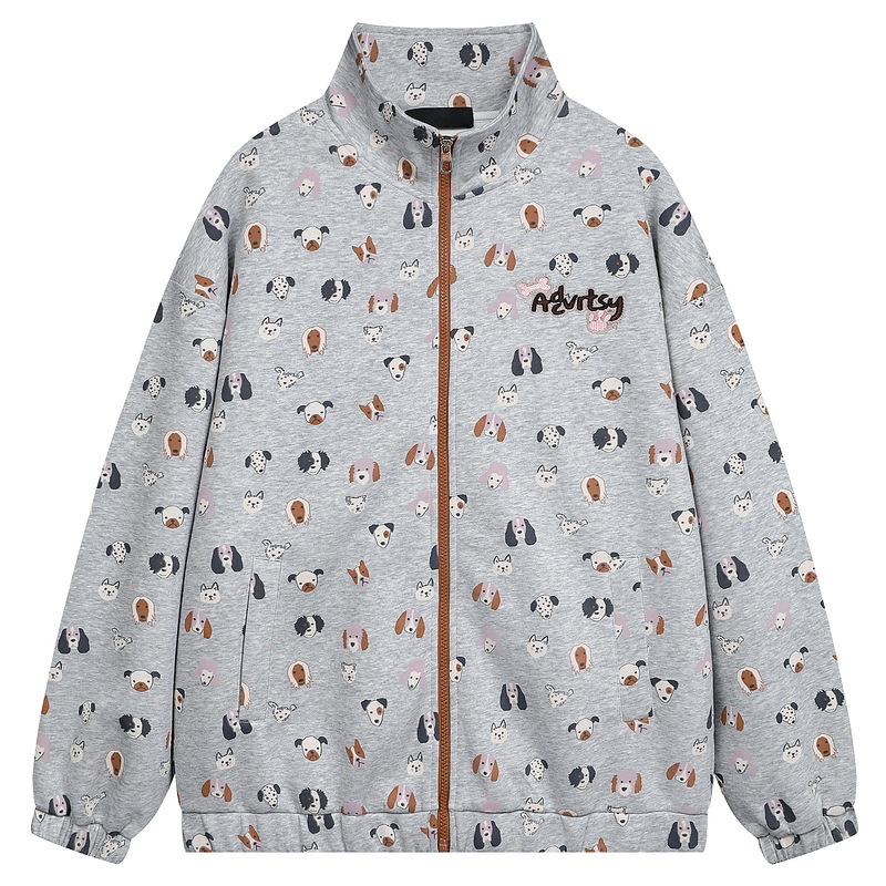 Men's New Couple Floral Loose Cute Puppy Full Print Autumn Young Teenager Personalized Cardigan Jacket