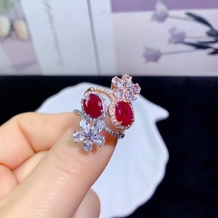 925 silver inlaid natural ruby ring temperament retro female ring Korean design ring main stone 6*8 live