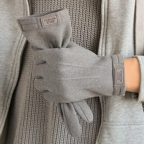 New Men's Winter Fleece Lined Warmth Han Style Windproof and Cold-Proof Touch Screen Riding Driving Factory Wholesale