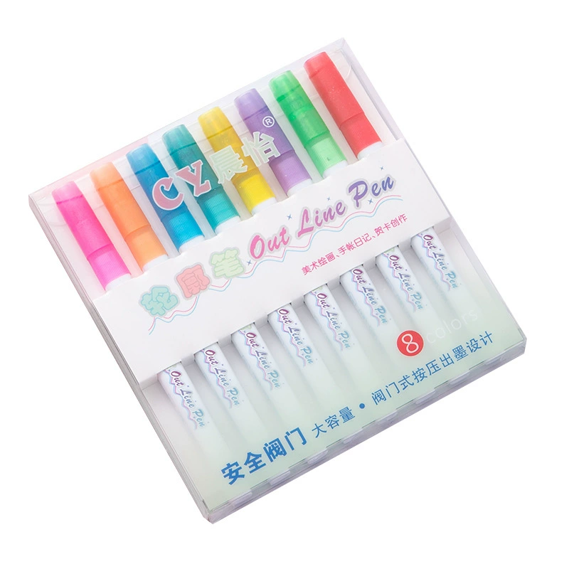 Liner, fluorescence set for students, simple and elegant design, 8 colors, DIY