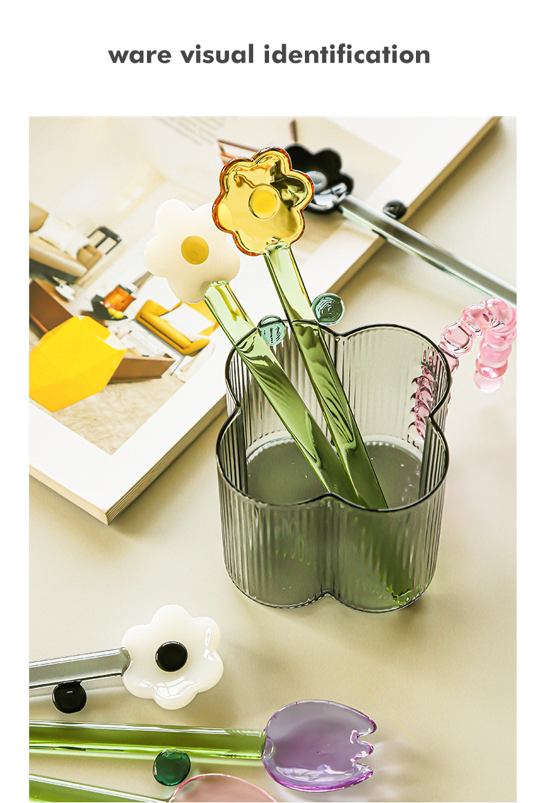 Solid Color, Flower Pattern Cute Style Cute Solid Color Flower Glass Stirring Rod 1 Piece