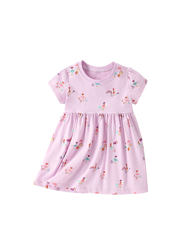Falda de niña malwee verano nuevo estilo europeo y americano niños pequeños y medianos cuello redondo manga corta estilo occidental vestido de princesa casual