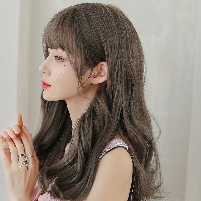 Fabricante de pelucas para mujer pelo largo natural pelo completo pelo largo y rizado aire flequillo mullido moda pelo medio al por mayor