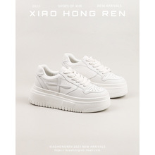 小红人厚底小白鞋女2025春季新款爆款真皮十字花轻便运动休闲板鞋