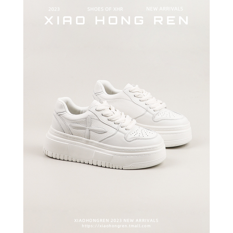 小红人厚底小白鞋女2025春季新款爆款真皮十字花轻便运动休闲板鞋