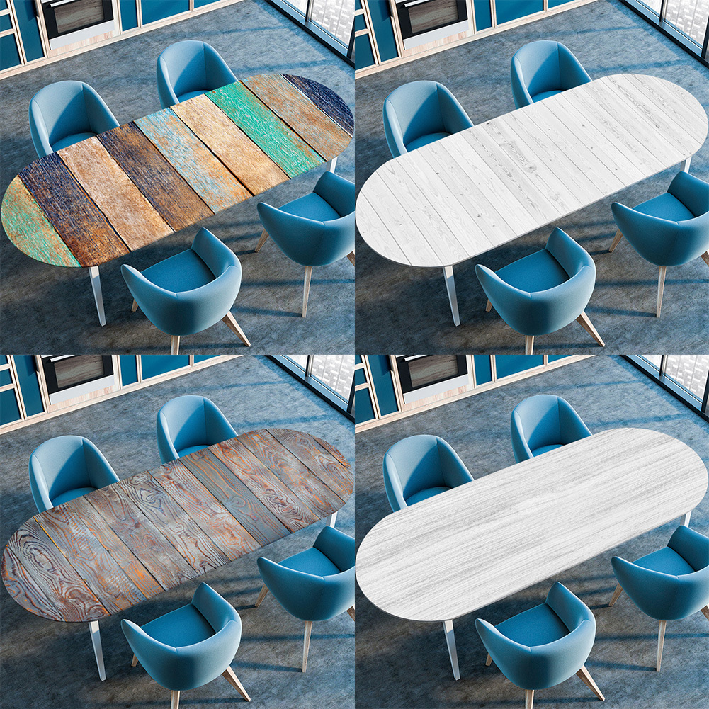 Factory direct oval elastic belt living room coffee table tablecloth, wood texture style waterproof and oil-proof wash-free tablecloth