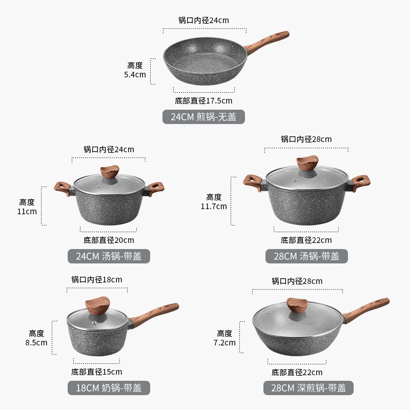 Olla antiadherente de piedra de arroz de mármol transfronterizo Regalo de empresa Sartén de estilo occidental para el hogar Sartén de olla de sopa Pots