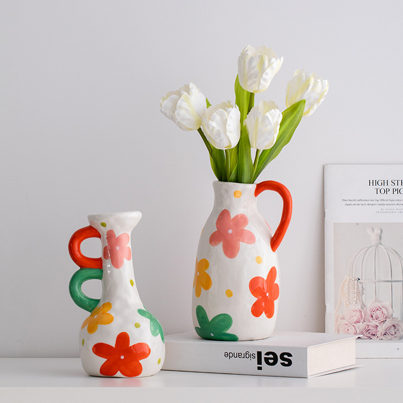 蜀門手工彩繪創意陶瓷裝飾花瓶客廳玄關桌面民宿商用擺件高級感