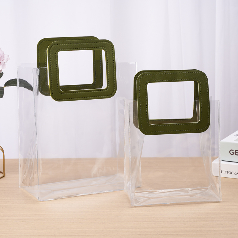 Transparent Tote Bag Gift Bag for Mom, Girlfriend, Employee, Practical Green Gift Bag, Birthday Gift Bag for Girls