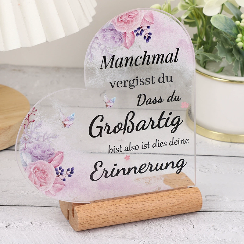 Трансграничный бестселлер Amazon, акрил + основание из цельного дерева, двойной слот, набор украшений для рабочего стола «Любовь»