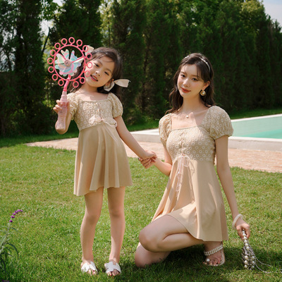 2023新款亲子装韩国 ins田园小香风女童甜美连体泳衣沙滩度假裙式