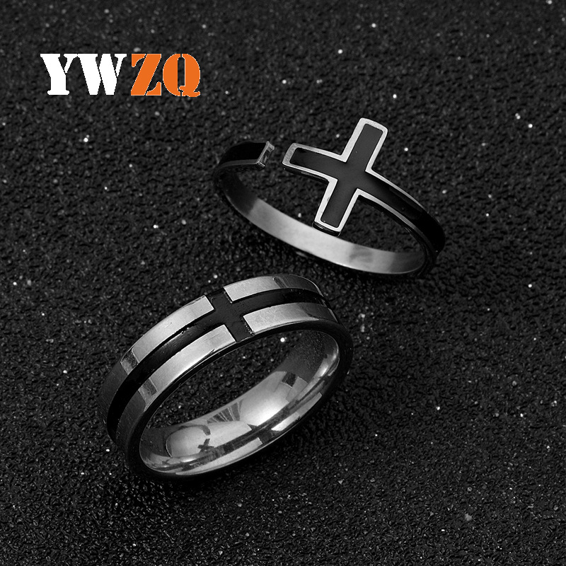 Joyería transfronteriza de acero inoxidable de corte por láser corrosión goteo Cruz de apertura de la personalidad fabricante de anillo de acero de titanio ajustable