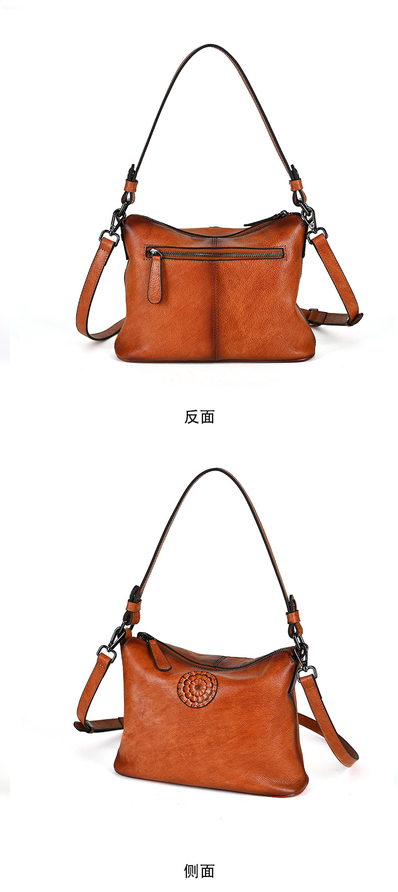 Túi đeo chéo nữ da bò mềm phong cách retro — Cà phê cổ điển, Màu xanh lá cổ điển, Màu nâu cổ điển chi tiết 14