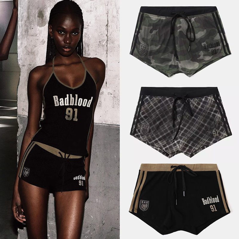 Badblood American Retro Camouflage Casual Shorts Sexy Slim Sexy Bottoming Outer Wear Summer Three-Point Pants for Women