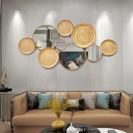 外贸新款墙面装饰古典铁艺圆镜沙发背景墙挂饰客厅玄关墙壁装饰
