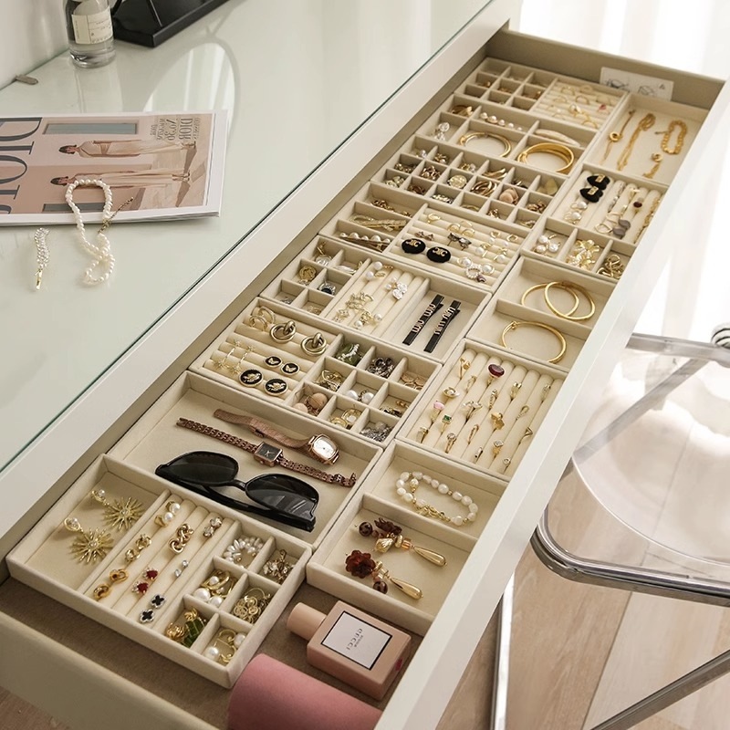 新款放抽屉首饰收纳盒分格斗柜内置隔胆耳环钉戒指项链饰外贸代发