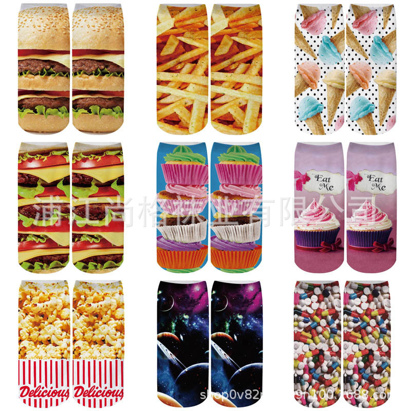 3D printing socks digital printing socks sublimation printing socks hamburger ice cream French fries puffed 3D printing socks digital printing socks sublimation printing socks hamburger ice cream French fries puffed