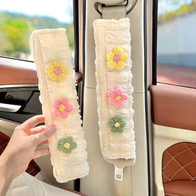 Seat belt shoulder pad for All Seasons, Anti-Neck Strangulation - cute-flowers-puff-shoulder-pads-30cm-pair