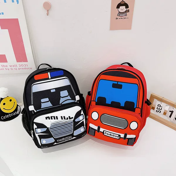 New Children's Fashionable Police Car Schoolbag Boys and Girls Korean Style Trendy Backpack Kindergarten Snack Backpack