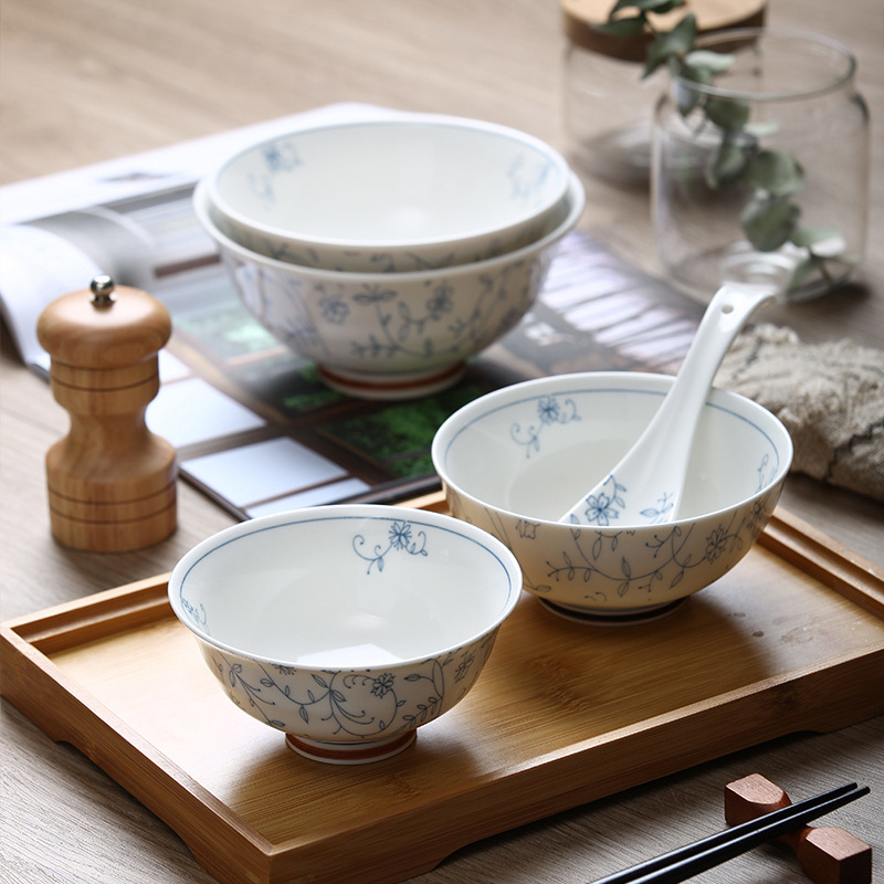 Jingdezhen Ceramic Bowl Japanese Tableware Bowl and Dish Set Household Underglaze Color Rice Bowl Noodle Bowl Soup Bowl Spoon Chopsticks Wholesale Jingdezhen Ceramic Bowl Japanese Tableware Bowl and Dish Set Household Underglaze Color Rice Bowl Noodle Bowl Soup Bowl Spoon Chopsticks Wholesale