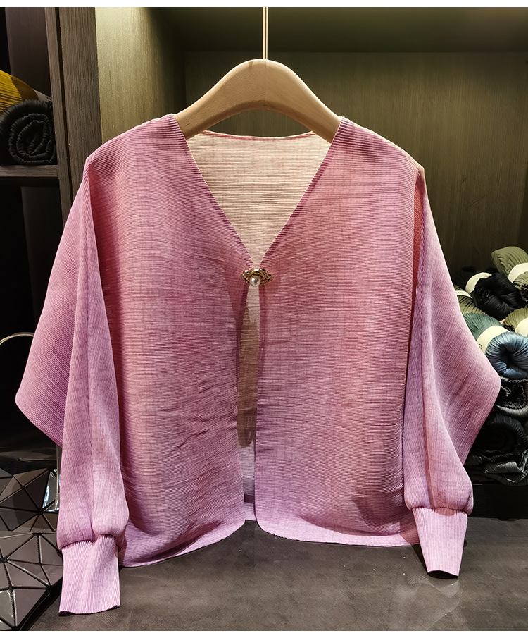 Áo khoác dáng rộng nữ tay lỡ cổ tròn chất liệu cotton thoáng mát — Màu hồng, màu xám, màu mơ chi tiết 10