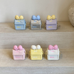 Cross-Border Children's Bag New Candy Color Contrasting Mini Milk Carton Bucket Bag Bow Mini Chain Crossbody Bag