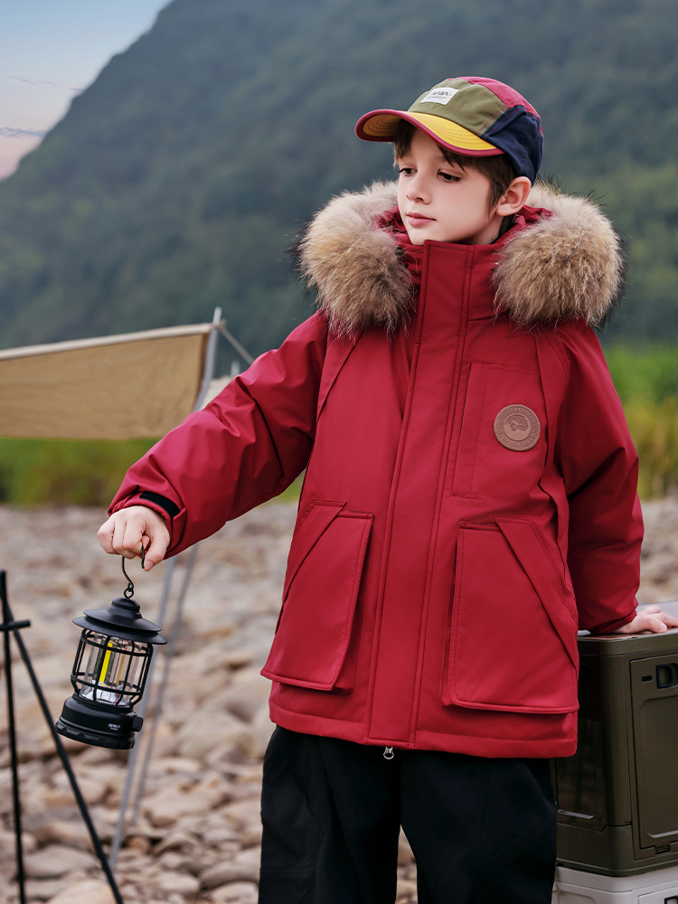 Children's winter down jacket with hood for boys