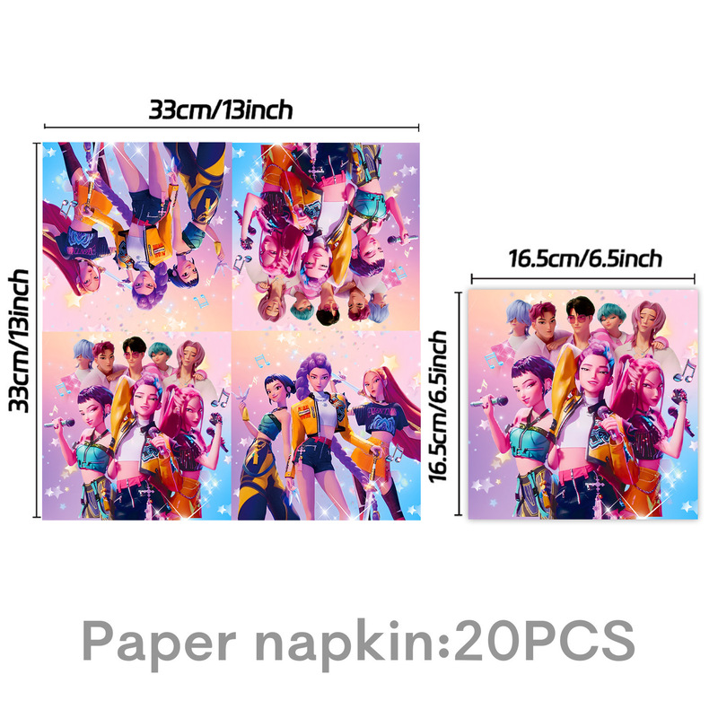 动画K-POP猎魔女团主题生日派对布置拉旗纸盘纸杯纸巾气球用品|undefined