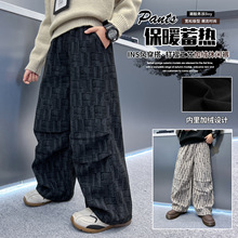 痞帅男童加绒裤子2025新款一体绒儿童冬装加厚长裤中大童秋冬款潮