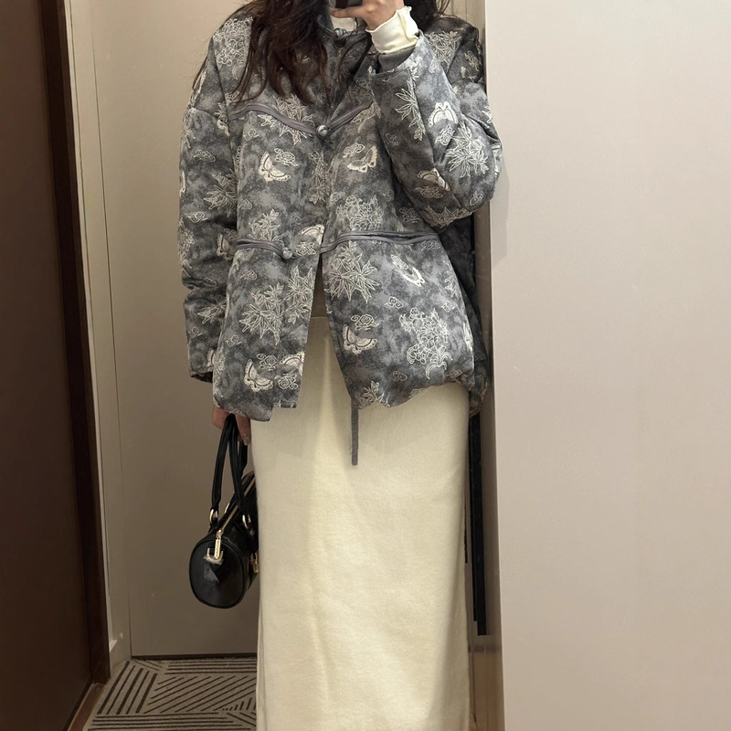 Special Offer: New Chinese-Style Jacquard National Style down Jacket, 90% Down, Women's Autumn and Winter 2025 Short Loose down Coat B1139