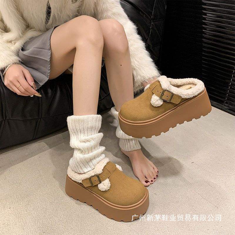 Snow Boots for Women in All Seasons Fleece-Lined Maillard Loaf Thick-Soled Cotton Slippers 2025 New Style Retro Birkenstock Shoes