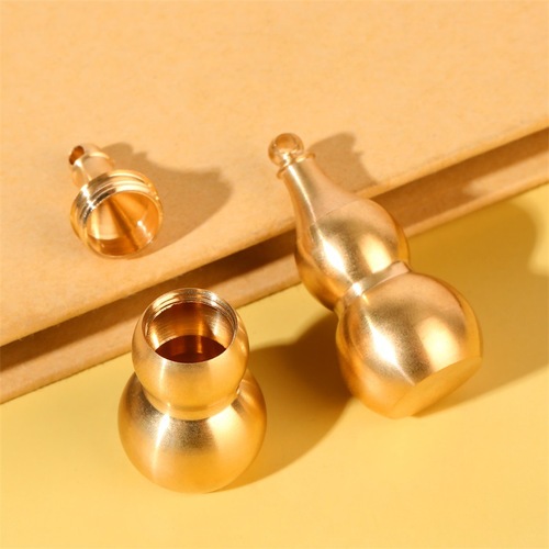 Pure brass top opening small gourd with cinnabar Pixiu keychain top opening hollow gourd jewelry accessories