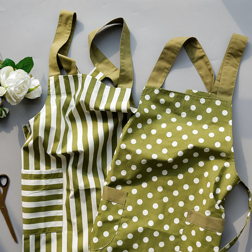 Korean-style fashionable quick-dry tank top-style apron, Japanese dotted striped fresh kitchen apron