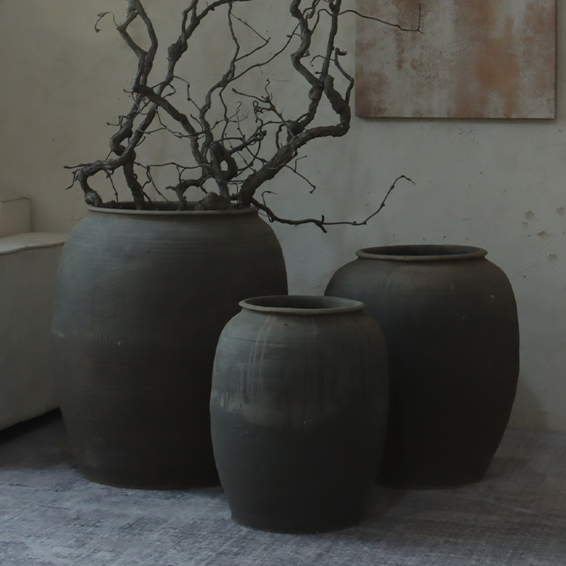 in stock Large Round-belly Pottery Pot Homestay Courtyard Garden Decorative Stoneware Floor Vase