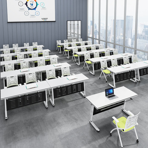 Folding Meeting Table, Convertible Training Table, Mobile Office Desk, Movable Modular Training Table and Chairs Set, Foldable Table