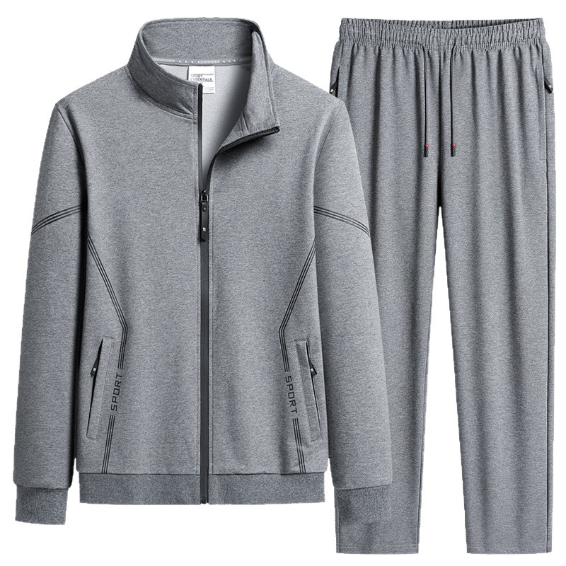Trajes deportivos de ocio transfronterizos Cardigan de cuello de algodón de dos piezas 2026 nuevo primavera y otoño ropa de running para papá