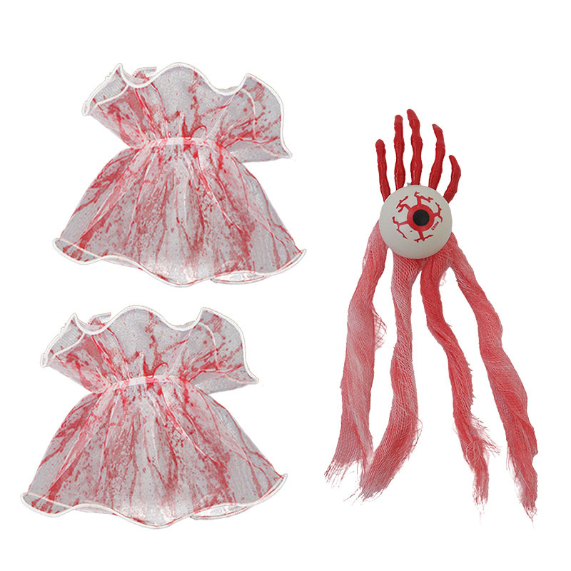 Halloween nuevo horrendo sangre clip de pelo mano mano hueso ojo malla roja brazalete set de baile vestido