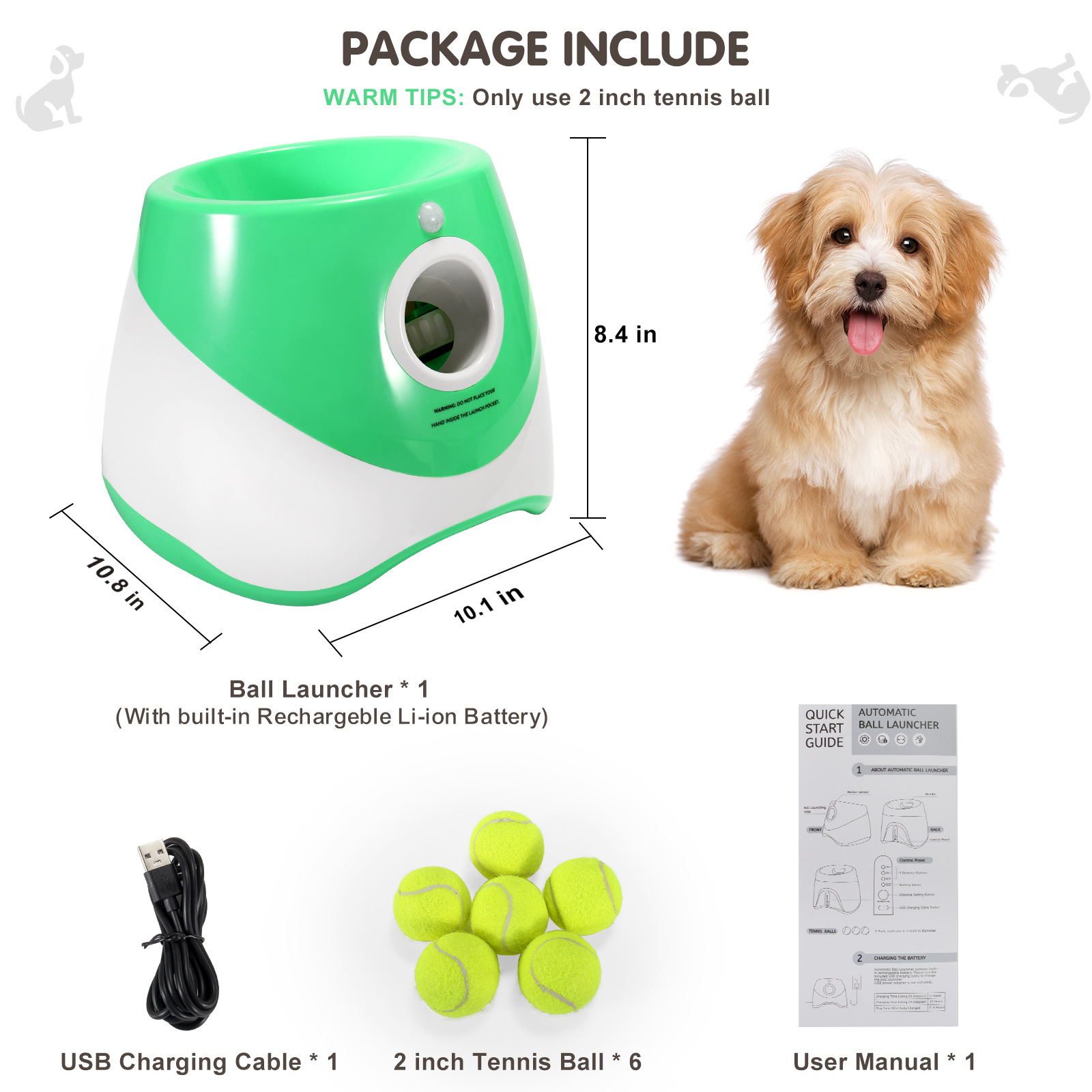 Lanzador de Pelotas para Mascotas, Juguete para Perros al Aire Libre, Pelota de Tenis Elástica, Dispositivo para Pasear Perros, Lanzador de Pelotas Automático