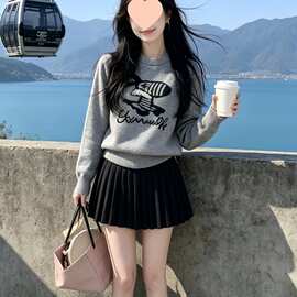 2026秋冬新款韩系松弛感套装女学院风针织衫高腰A字短裙两件套潮