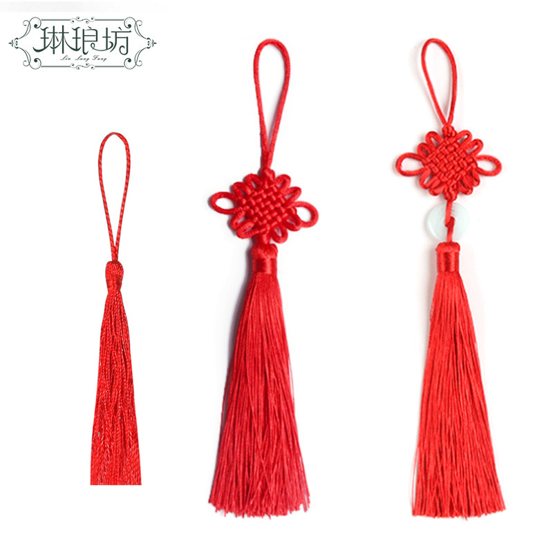 Suministros festivos Fu cubo pequeño colgante nudo chino con línea de jade 5 6 placa flocado colgante chino rojo pequeño Cordón de borla image 5