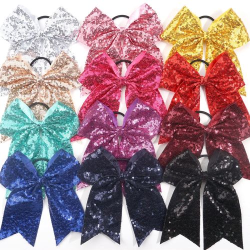 Children's girls latin jazz dance sequin glitter hair bow headwear Hair Loop Rope party Stage performance  Cheerleading Team Rubber band hair accessories