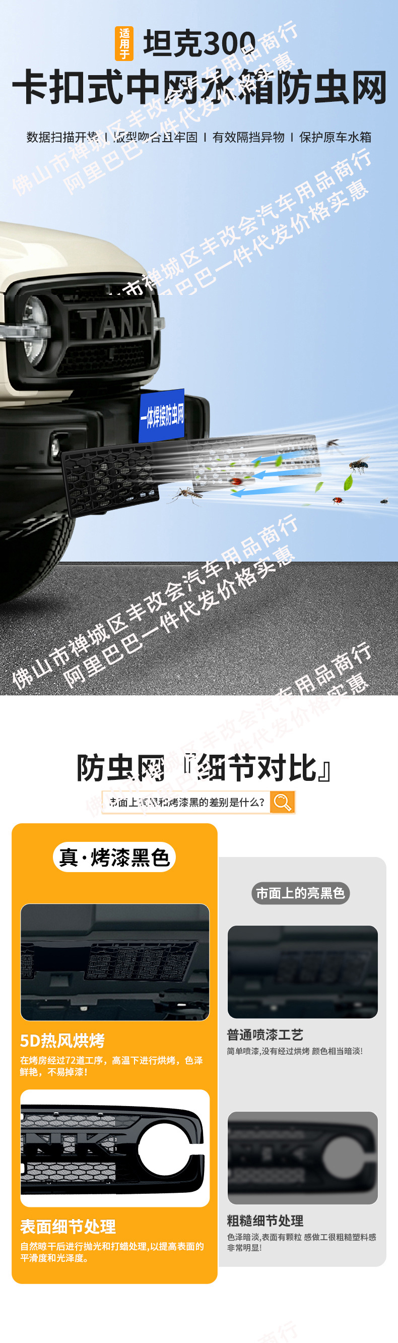 Suitable for the Great Wall Tank 300L new energy/fuel version, integrated welded car anti-insect net for the front grille