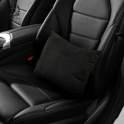 Headrest — Car Lumbar Support Neck - upgraded-punched-suede-black-lumbar-support