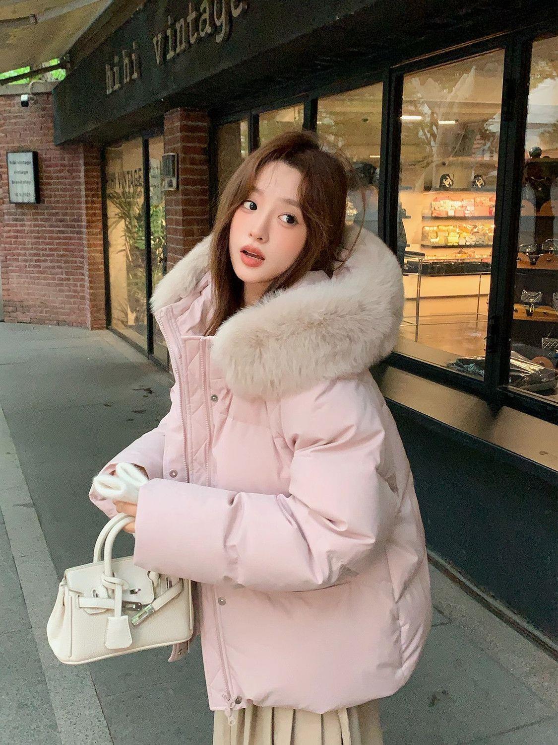 Down Jacket for Women 2025 New Season 90 White Duck down Large Fur Collar Hooded Versatile Short Korean Style Thickeneded Jacket for Women