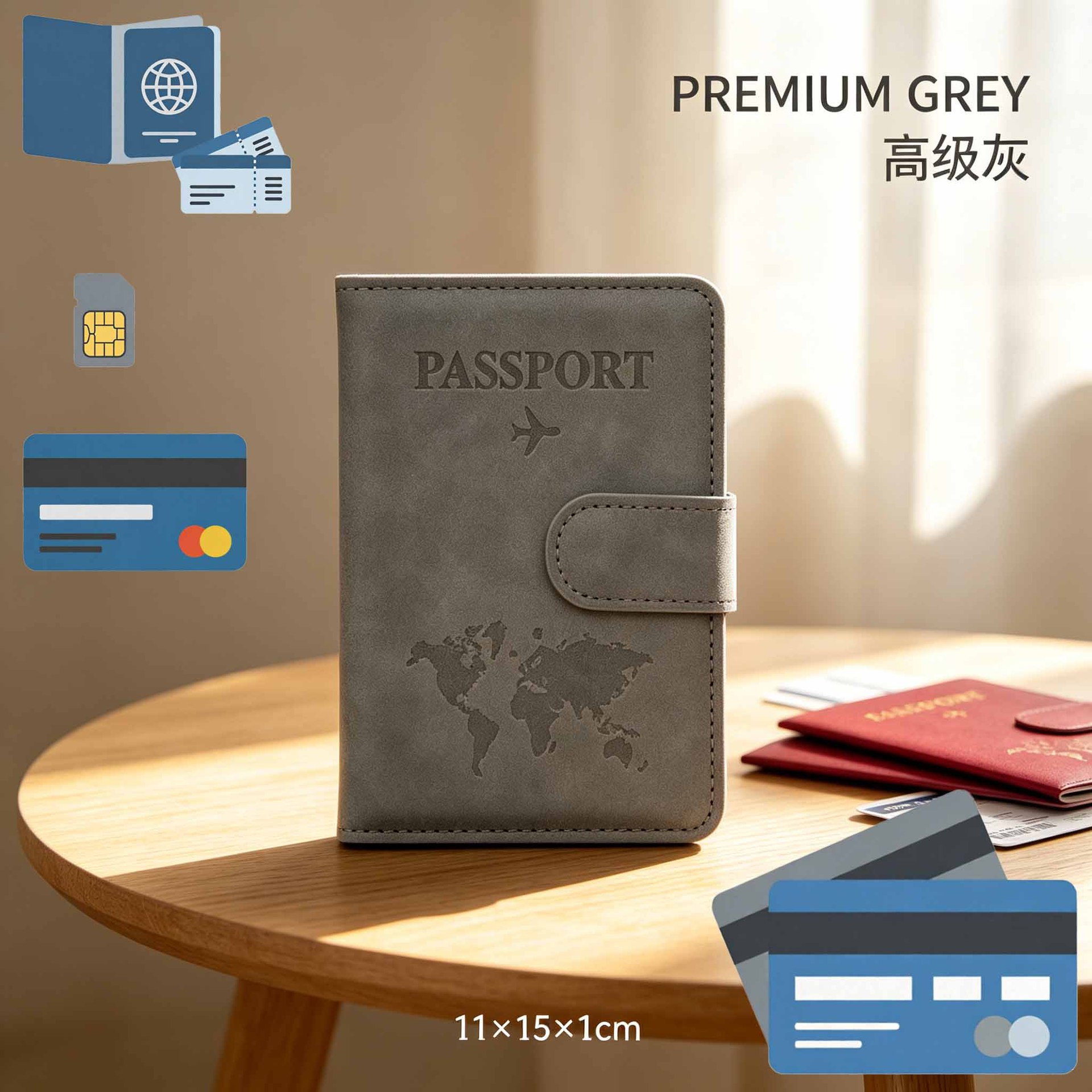 Passport Holder Multifunctional SIM Card Slot Matte PU
