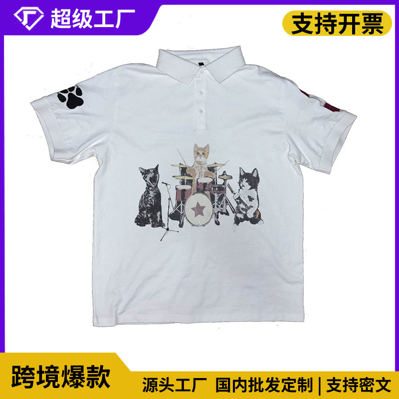 Y2K Short-Sleeved Polo Shirt T-Shirt Printed Pattern Top Dark Gothic Vintage Summer Street Wear Top Y2K Short-Sleeved Polo Shirt T-Shirt Printed Pattern Top Dark Gothic Vintage Summer Street Wear Top