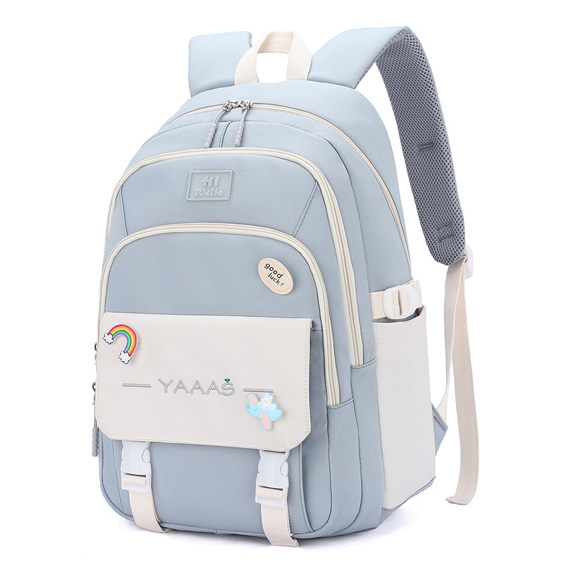 Mochila Jianglida para estudiantes de secundaria, para niñas, moderna y fresca, con diseño de letras en bloques de color dulce, gran capacidad, mochila de doble asa con amortiguación de aire.