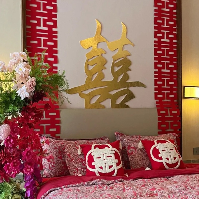 KT板金色喜字结婚专用装饰大囍字婚礼婚房布置订婚晨袍拍照道具|undefined