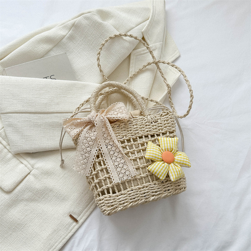 Nueva bolsa de verano de las mujeres bolso de paja tejida a mano pequeño bolso fresco bolso de hombro casual bolsa de mensajero de vacaciones