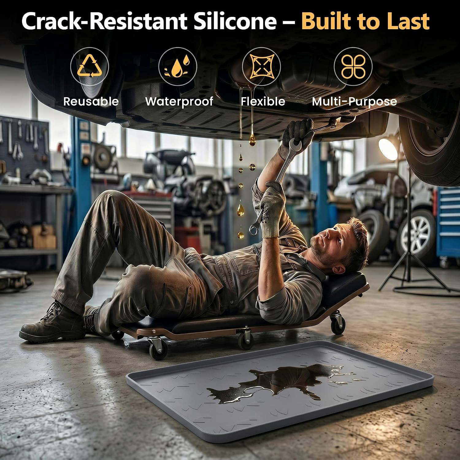 54*34in large size car repair oil leak-proof mat, waterproof silicone easy-to-clean garage floor protection mat